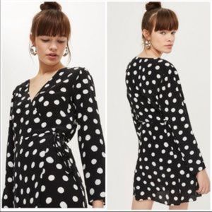 Topshop Black & White Polka Dot Wrap Dress